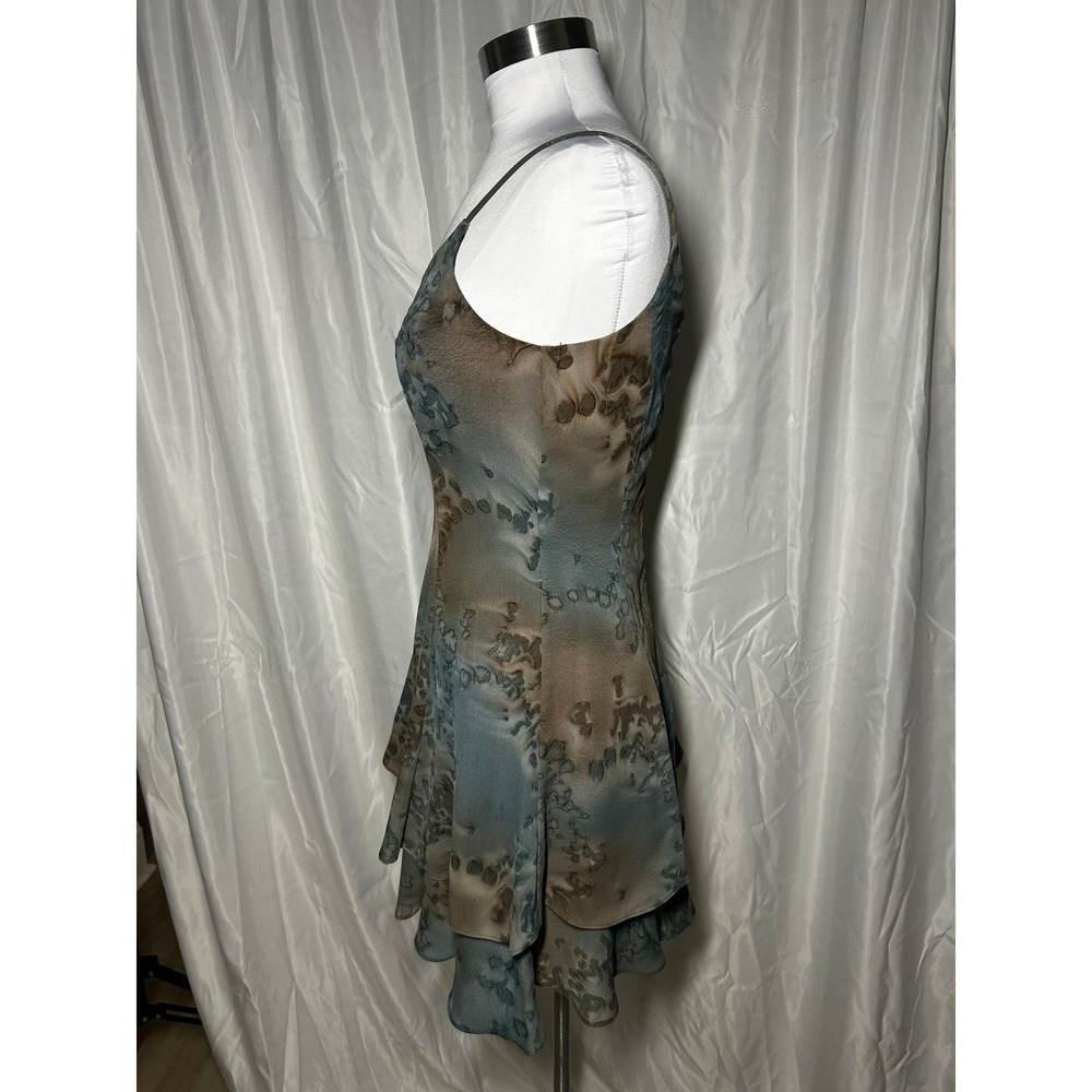 Vintage Rampage Blue Brown Abstract Print Tiered Ruffle Mini Dress 90s Y2K - Picture 4 of 6